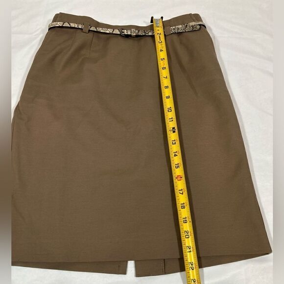 Van Heusen Tan Dark Khaki Pencil skirt snake skin pattern belt business office - Picture 5 of 10